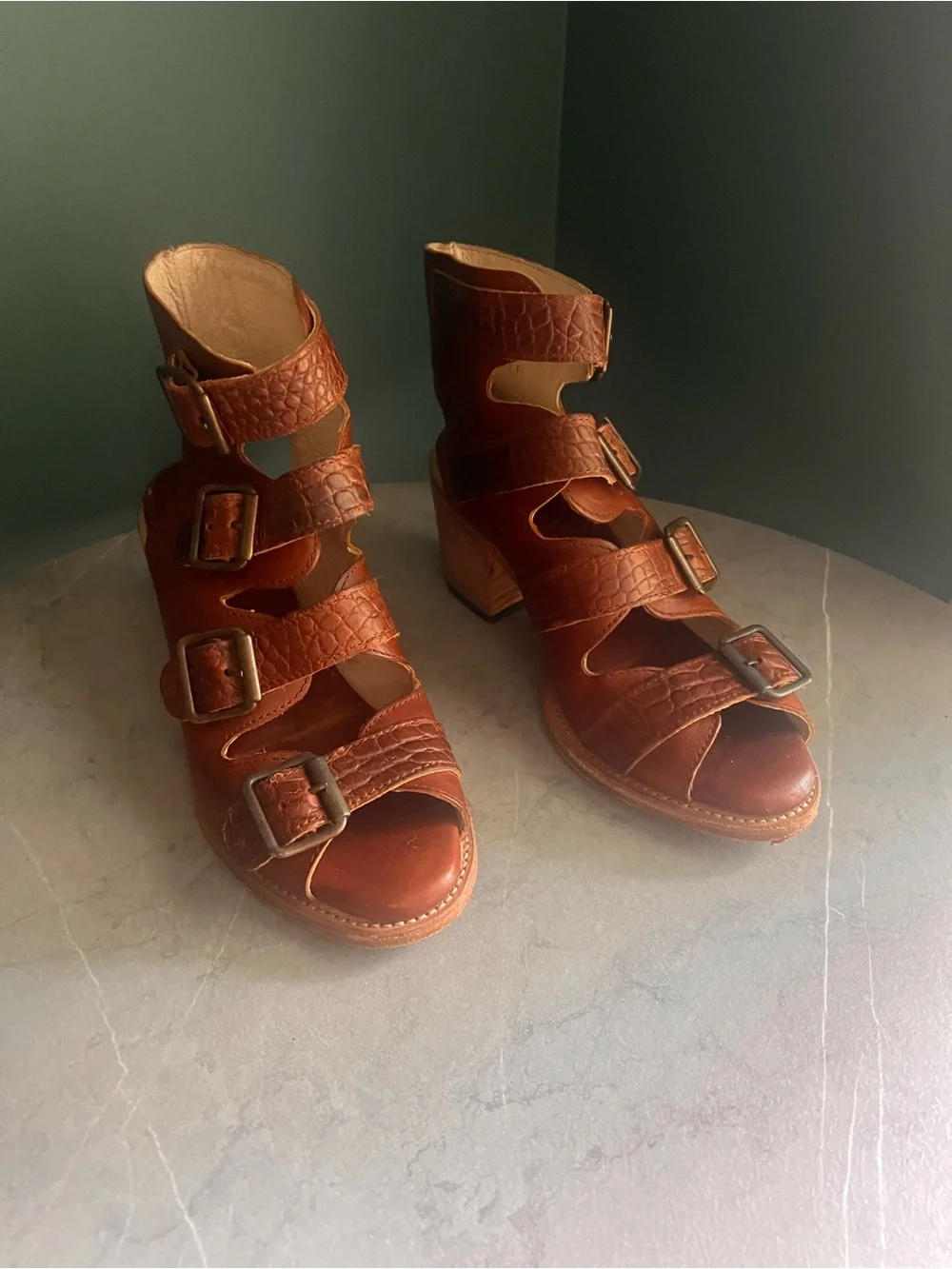 Freebird By Steven Quail Strappy Brown Leather Bootie Sandals